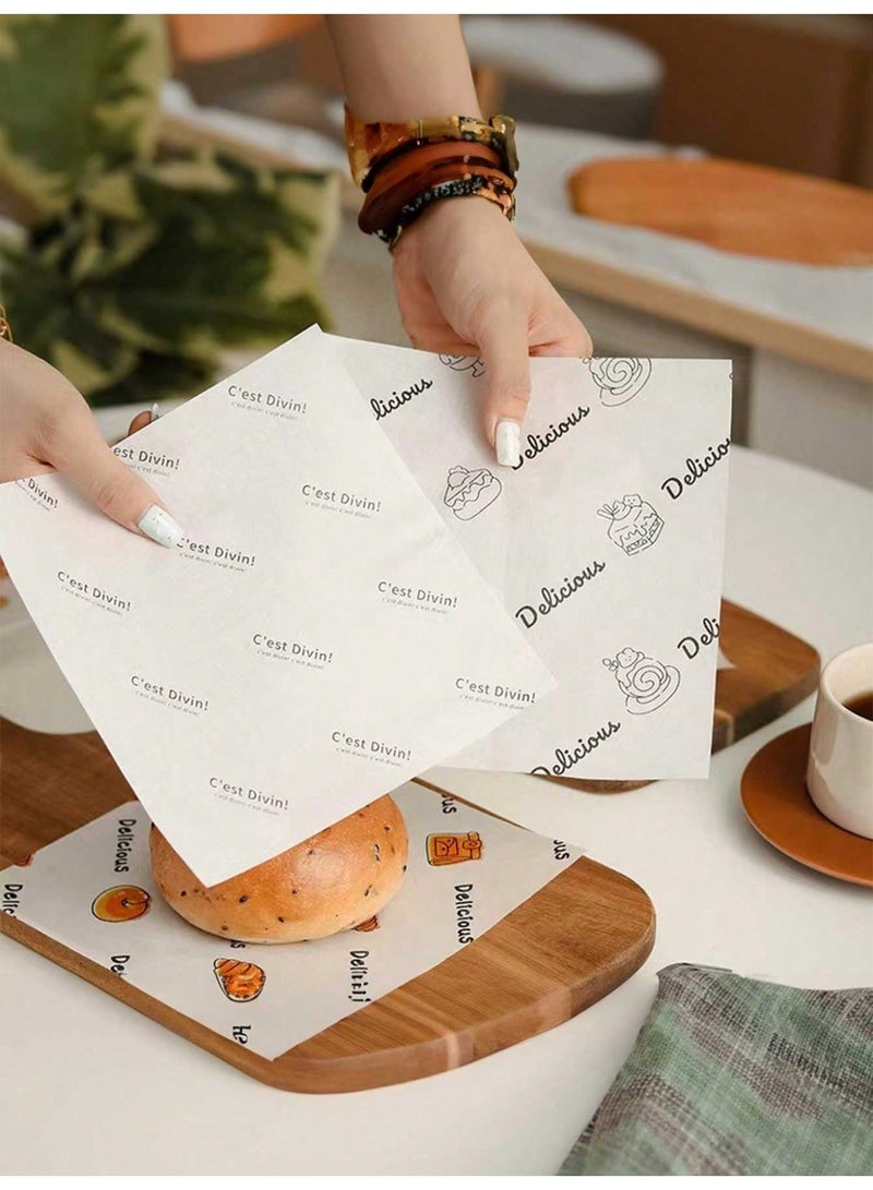 Fasola Greaseproof Paper, 100pcs Wax Paper Sheets, French Style Baking Paper, 18x18cm Parchment Paper for Burgers and Sandwiches, Multi-purpose Food Wrapping Paper, Disposable Basket Liners and Oil Proof Paper Sheets for Kitchen (White) - Image 5